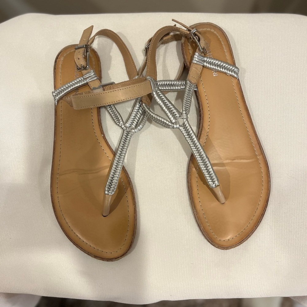 “GIANNI BINI” LEATHER DOUBLE ANKLE STRAP THONG FLAT SANDALS- 10 - Picture 6 of 8